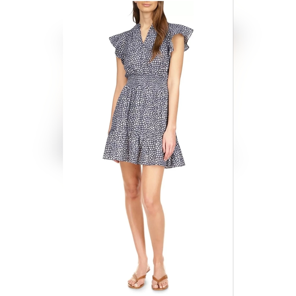 Michael Kors Mini Palm Beach Ruffle Dress Midnight Blue SZ M